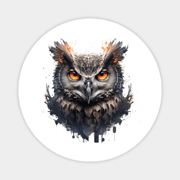 Owl Portrait Animal Painting Wildlife Outdoors Adventure Magnet by Cubebox